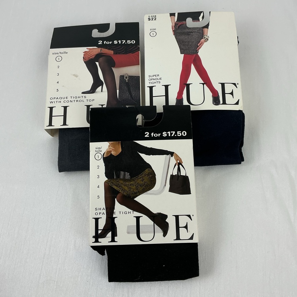 Hue tights lot of 3 black gray navy New